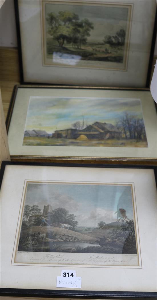 Thornton, watercolour, a farm and two prints after Thomas Gainsborough
